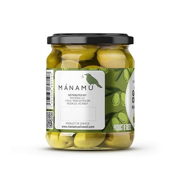 Whole Green Olives From Greece Mammoth Size Preserved In Premium Koroneiki Olive Oil 14.1 Oz