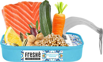 Freshé Canned Salmon Moroccan Tagine (10 Pack) - Mediterranean Style Atlantic Salmon In Olive Oil - Sustainably Farmed Tinned Fish (4.25Oz Cans)