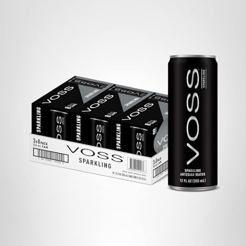 VOSS Artesian Sparkling Water Cans - 3 Pack of 8 - 24 Slim Cans - Pure Carbonated Water Refreshment - Perfect for Celebrations Home Office On-the-Go Hydration