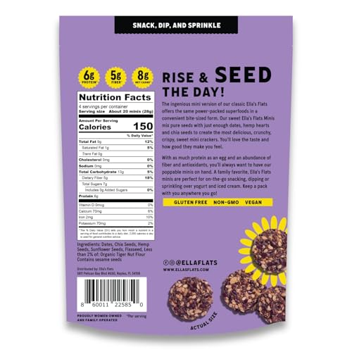 Ellas Flats Minis - Sweet (3 Pack) - Superfood seed crackers - Naturally sweetened with dates - 6g protein, 5g fiber, low carb
