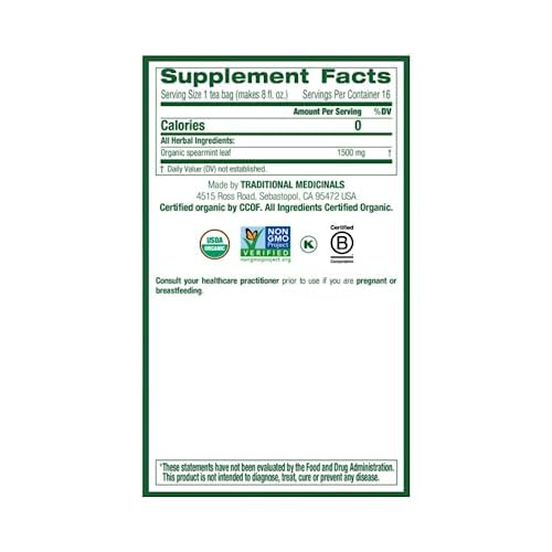 Traditional Medicinals Organic Spearmint Herbal Tea, Healthy & Refreshing, (Pack of 2) - 32 Tea Bags Total