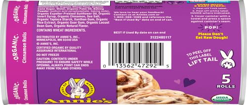 Annies Organic Cinnamon Rolls with Icing, Refrigerated Dough, 5 Rolls, 17.5 oz