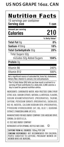 NOS GT Grape Energy Drink, 16 Fl oz, High Performance, 15 Pack - Boost Your Energy with NOS!