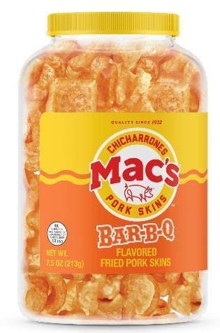 Mac'S Bbq Pork Skin Canisters, Organic, Gluten Free, Keto Friendly, 7.5Oz (Pack Of 3)