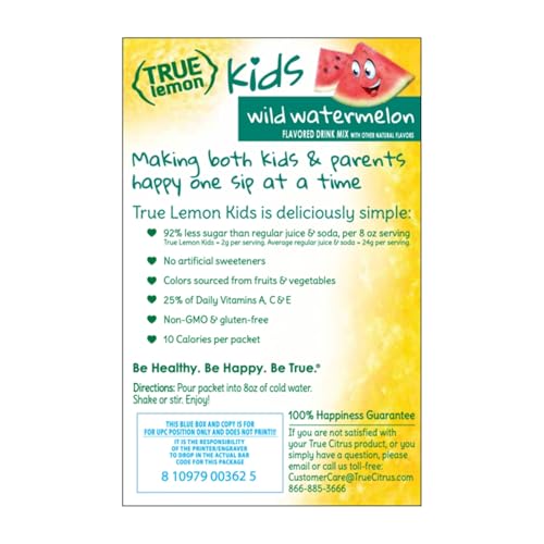 TRUE LEMON KIDS Wild Watermelon (10 Packets) - Hydration for Kids - No Preservatives, No Artificial Flavors & Sweeteners - Low S