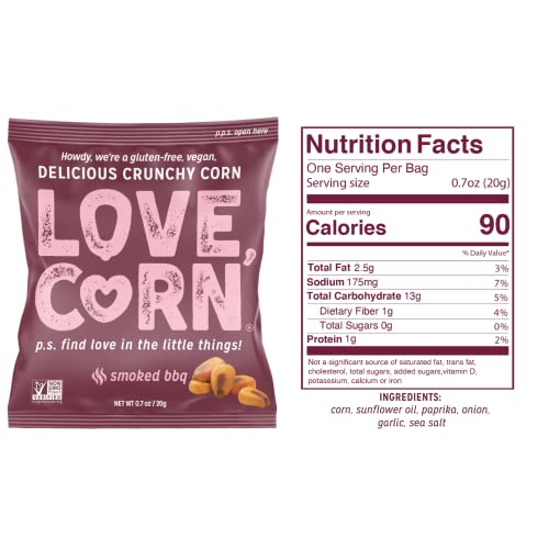 Love Corn Family Favorite - Sea Salt, Bbq, Salt & Vinegar, Cheezy 0.7Oz X 20 - Delicious Crunchy Corn - Healthy Family Snacks -