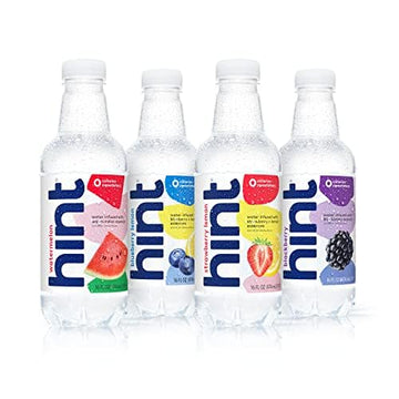 Hint Water White Variety, 3 Bottles Each Of: Watermelon, Blackberry, Blueberry Lemon, And Strawberry Lemon. Flavored Water With Zero Calories, Zero Sugar, And Zero Sweeteners, 16 Fl Oz (Pack Of 12)