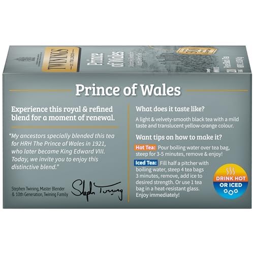 Twinings Prince of Wales Black Tea, 20 Count (Pack of 6), Velvety Smooth, Caffeinated, Hot or Iced, Model 05323