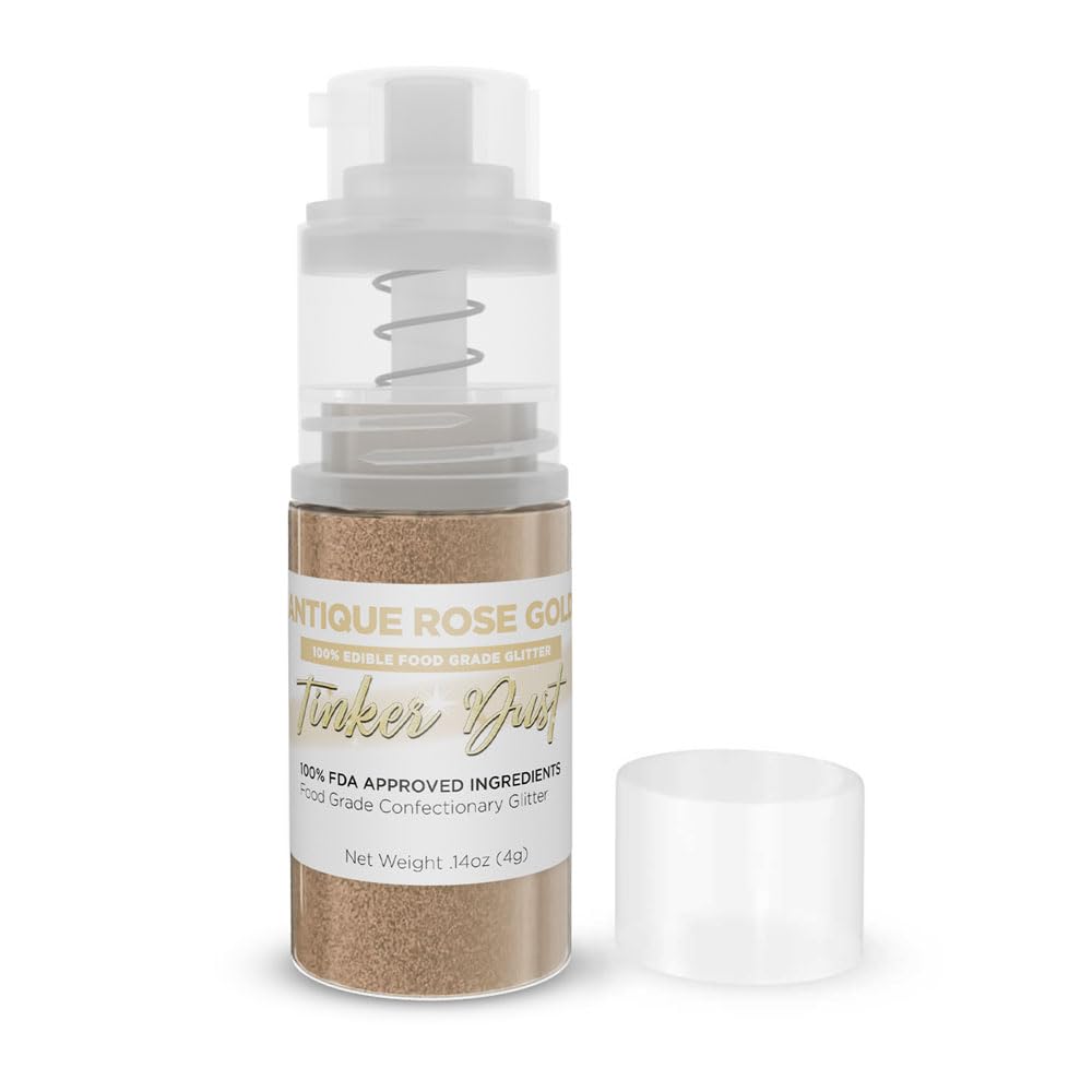 Tinker Dust - Antique Rose Gold (4G, 1X Mini Pump) Edible Glitter For Desserts, Beverages, Cupcakes, Cake Pops And Cookies By Ba