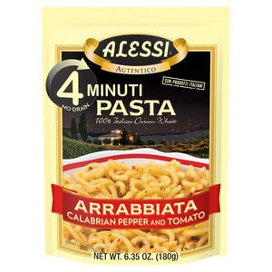 Alessi 4 Minute Pasta One Dish Quick Meals Stovetop Or Microwave Dinner Or Side Ready In Minutes (Arrabbiata 6.35 Ounce (Pack Of 1))