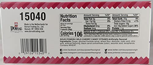 Sour Power Candy Straws, Wild Cherry, 1.75 Oz (Pack Of 24)
