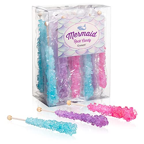 Candy Envy - Mermaid Rock Candy Sugar Sticks - 18 Indiv. Wrapped - Pink, Light Blue, Lavender
