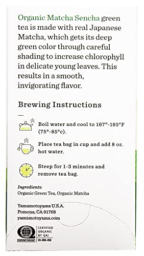 Yamamotoyama Organic Matcha Sencha Tea Bag 18 Ct (Pack Of 6)