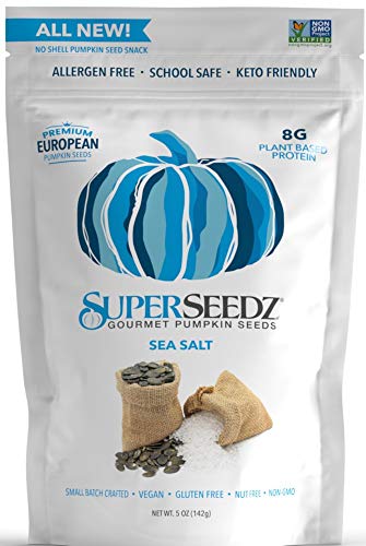 Superseedz Dry Roasted Pumpkin Seeds - Sea Salt Pepitas, Whole 30, Paleo, Vegan & Keto Snacks, 8G Plant Based Protein, Produced In Usa, Dairy Free, Nut Free, Gluten Free Snack (5Oz)