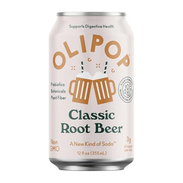 OLIPOP Prebiotic Soda Pop Classic Root malt-inspired Prebiotics Botanicals Plant Fiber 12 fl oz (4 Cans)