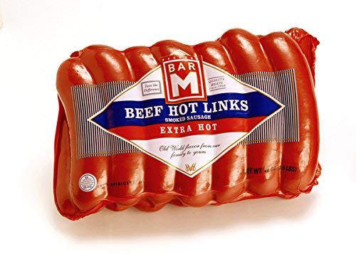 Bar M Extra Hot Beef Hot Links Sausage, 32 oz, 100% beef, fully cooked, spicy flavor