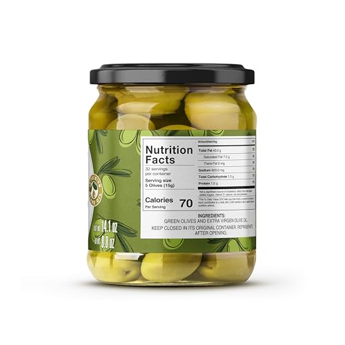 Whole Green Olives From Greece  Mammoth Size  Preserved In Premium Koroneiki Olive Oil  14.1 Oz