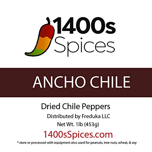 1lb Ancho Chili Dried Peppers, Whole Mexican Peppers, Dry Chile Ancho by 1400s Spices