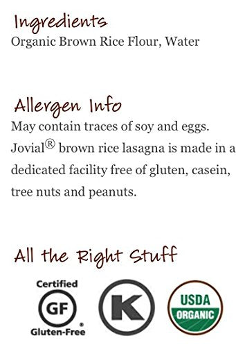 Jovial Organic Gluten Free Brown Rice Pasta, Lasagna, 9 Ounce