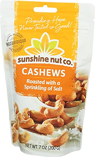 Whole Roasted Lightly Salted Cashews by Sunshine Nuts Co., Gluten Free, Peanut Free and Vegan Individual Snack Packs for Kids an