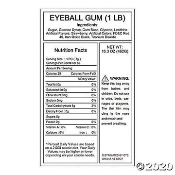 Fun Express Candy Eyeballs Edible Halloween - 66 Individually Wrapped Halloween Candy Gummy Eye Balls - Allergy Free, Fat-Free,