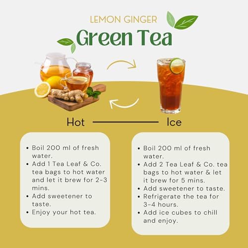 Tealeaf & Co. Lemon Ginger Green Tea With Ginger, Lemon Flavor, Orange Peel, Mint & Black Pepper - Organic Green Tea Bags With F