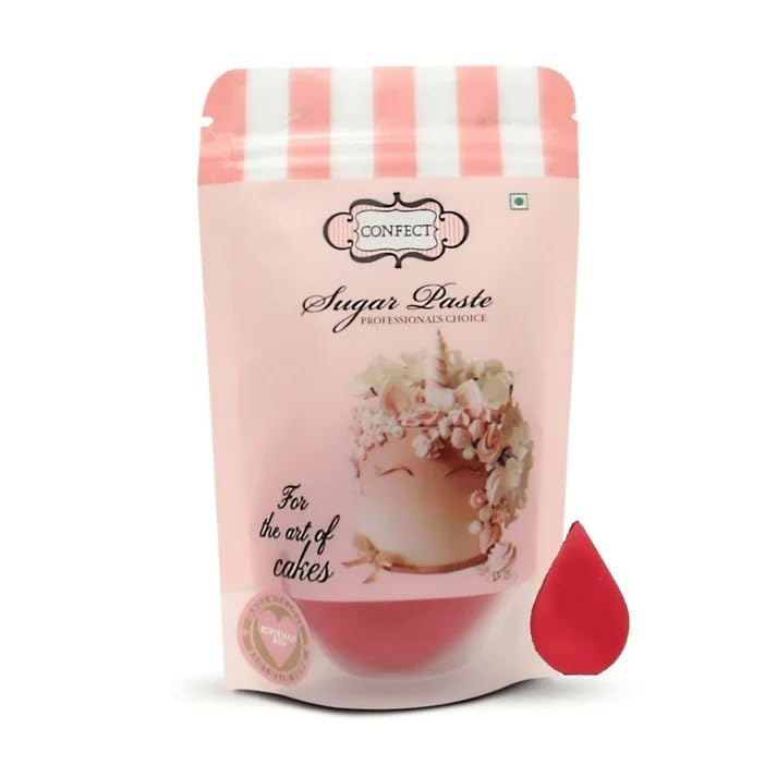 Confect Red Fondant | Vibrant Edible Cake Fondant For Christmas & Special Occasions | Easy To Roll Smooth Texture | Ideal For Cake Decorating & Cupcakes | Vegan & Gluten-Free - 8.8 Oz