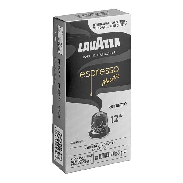 Lavazza Espresso Ristretto Dark Roast Arabica & Robusta Aluminum Capsules Compatible with Nespresso Original Machine 10 Count Intense and full bodied dark crema Intensity 12 of 13