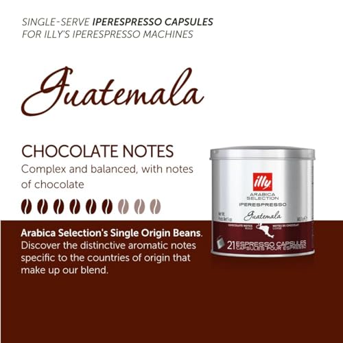 illy Coffee iperEspresso Capsules - Single-Serve Coffee Capsules & Pods - Single Origin Coffee Pods - Guatemala Bold Roast Notes of Chocolate - For iperEspresso Capsule Machines - 21 Count