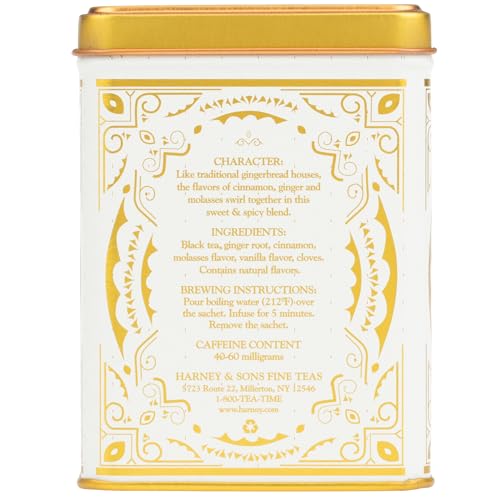 Harney & Sons Gingerbread Festival, Black Tea With Ginger & Cinnamon, 20Ct Sachet Tin