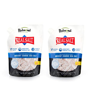 Redmond Real Sea Salt - Natural Unrefined Gluten Free Coarse, 16 Ounce Pouch (2 Pack)