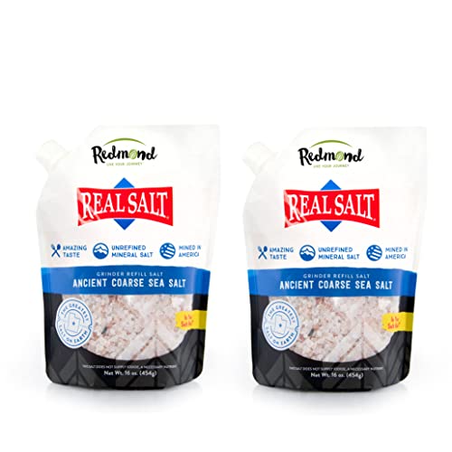 Redmond Real Sea Salt - Natural Unrefined Gluten Free Coarse, 16 Ounce Pouch (2 Pack)
