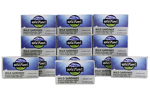 Wild Planet Wild Sardines in Extra Virgin Olive Oil with Sea Salt, Skinless & Boneless, Keto and Paleo, 4.25 Ounce (Pack of 12)