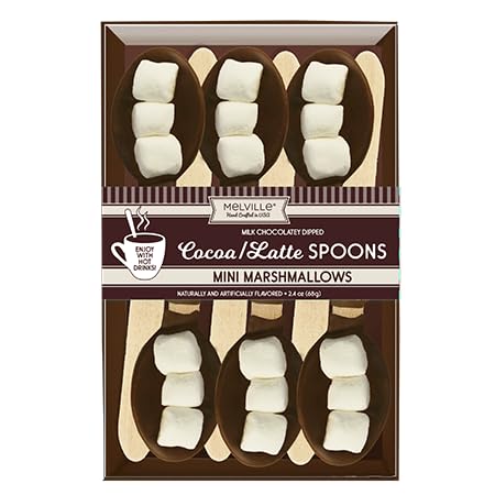 Melville Candy Hot Cocoa/Latte Spoons & Stirrers Gift Set - Made In The Usa Stirrers For Hot Cocoa Lattes & Coffee - Individually Wrapped (6-Count Milk Chocolate Marshmallow)