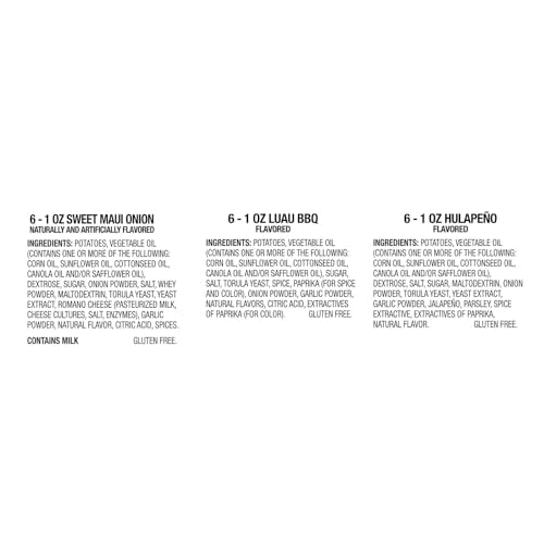 KILAUEA FIRE Hawaiian Kettle Style Potato Chips Variety Pack - 18 Single-Serve Bags (Sweet Maui Onion, Luau BBQ, Hulape?) - Gluten-Free