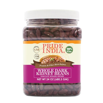 Pride Of India - Pack Of 6 - Indian Whole Dark Kidney Beans - Protein & Fiber Rich Rajma, 1.5 Pound Jar
