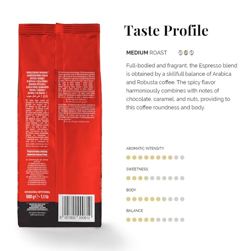 Caffe Vergnano 1882 Granaroma, Espresso, & Antica Bottega Whole Bean Arabica Medium Espresso Roast Coffee, 1.1Lbs Bag - Italian