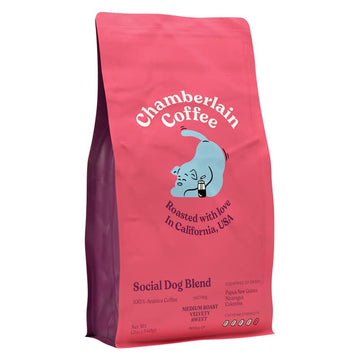 Chamberlain Coffee Social Dog Blend, Full Bodied Organic Coffee With Complex Yet Smooth Notes Of Milk Chocolate, Roasted Peanuts, Brown Sugar, Graham Cracker, Fresh Ground 12Oz