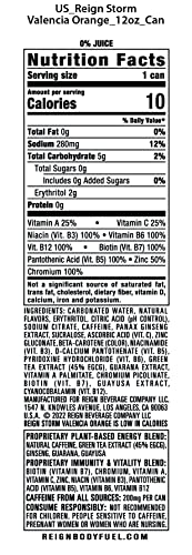 REIGN Storm Fitness & Wellness Energy Drink, Valencia Orange, 12 Fl Oz, Pack of 12, 12 Servings, Model 503347