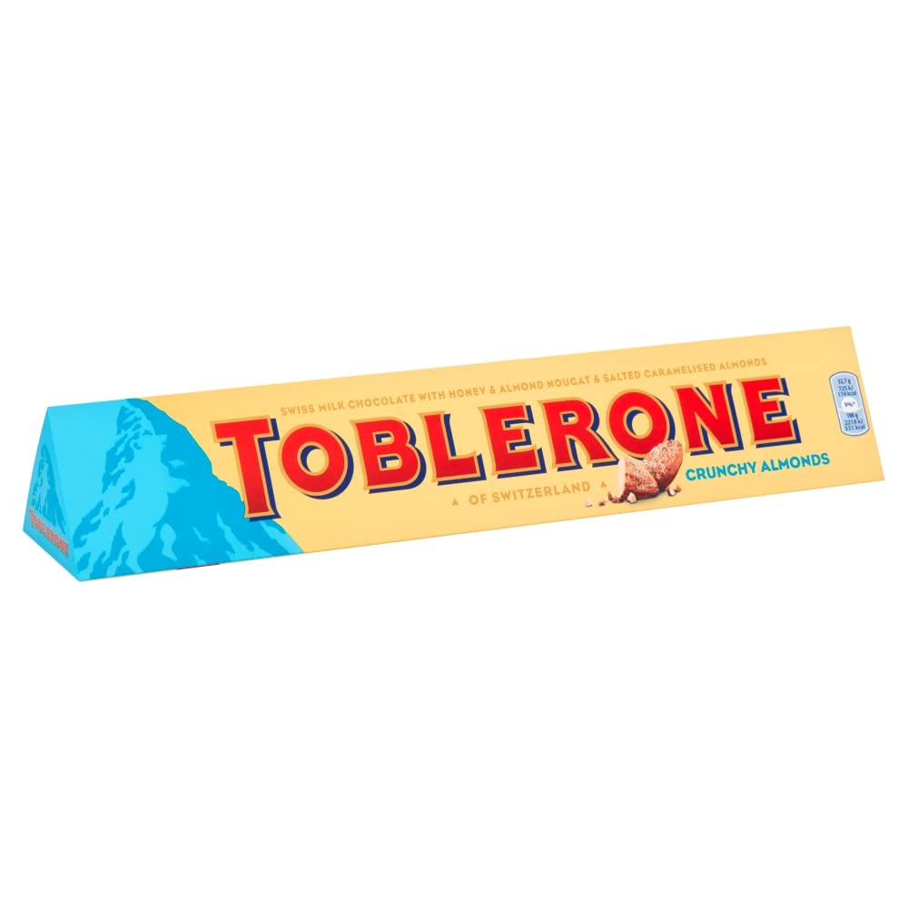 Toblerone Crunchy Almonds Chocolate Bar 360G. Christmas Confectionery Big Night In Birthday Easter Halloween Thank You Gift Sharing Chocolate Bar Present Great Gift Official