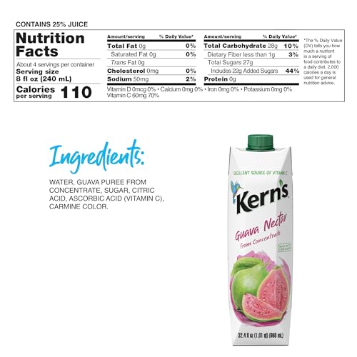 Kern's Guava Nectar, 32.4 Fl Oz (Pack of 12)