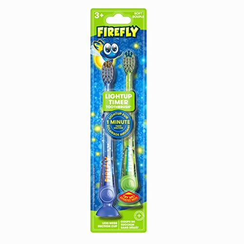 Firefly Light-Up Timer Kids Toothbrush With Suction Cup, Soft - 2 Count (Pack Of 1), Assorted