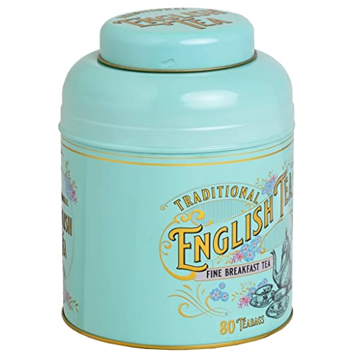 New English Teas Vintage Victorian Tea Caddy With 80 English Teabags (Teal), Forget My Not Gift