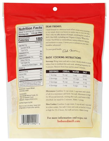 Bobs Red Mill Organic Creamy Wheat Hot Cereal, Gluten Free, Vegan, 24oz