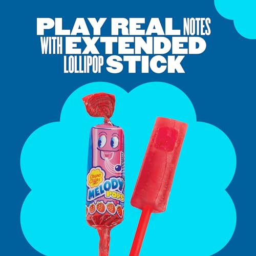 Chupa Chups Melody Pop, Blue Raspberry Flavor, Whistle Lollipops, Individually Wrapped Candy Suckers, 5 Count Pack