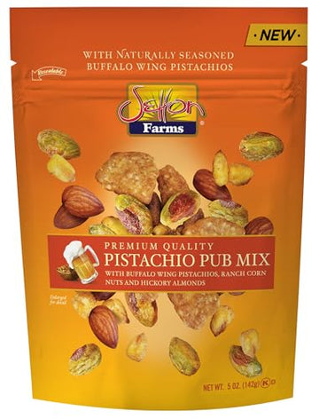 Setton Farms Pistachio Pub Mix 5 Oz. Bag. With Buffalo Wing Pistachios, Ranch Corn Nuts, Honey Roasted Sesame Chips And Hickory Almonds.