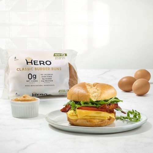 Hero Classic Hamburger Buns - Burger Buns | Net Low Carb Buns | High Fiber, 0G Net Carbs, 0G Sugar & 90 Calories Per Serving Bur