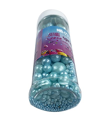 Kuting Sprinkles Edible Pearl Sugar Candy Cupcake Topper 120g Blue Glitter Mix for Baking and Decorating