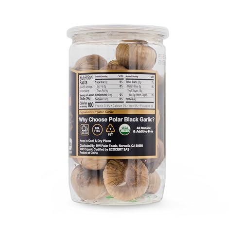 Mw Polar Usda Organic Black Garlic 8.8Oz (Pack Of 6), Whole Bulbs, Easy Peel, All Natural, Chemical Free, Kosher Friendly Ready To Eat Healthy Snack