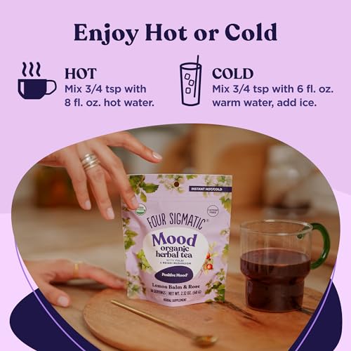 Four Sigmatic Mood Organic Herbal Tea | Enhance Emotional Well-Being With Tulsi & Reishi Tea | Calming Lemon Balm Tea W/Adaptoge